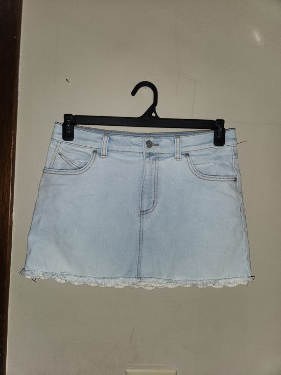 millie Bobby brown Dresses & Skirts - Light Wash Denim Mini Skirt with Lace Hem